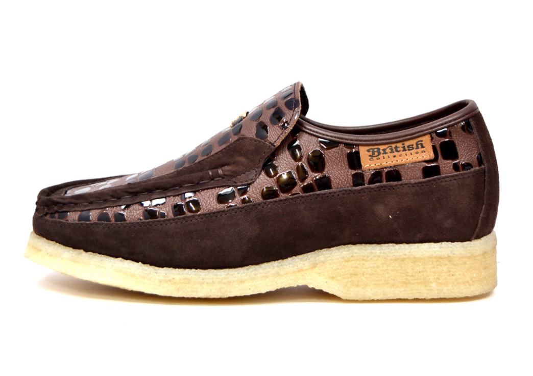 British Walkers Stone Men's Black Pattern Leather and Suede Shoes with Crepe Sole view 14