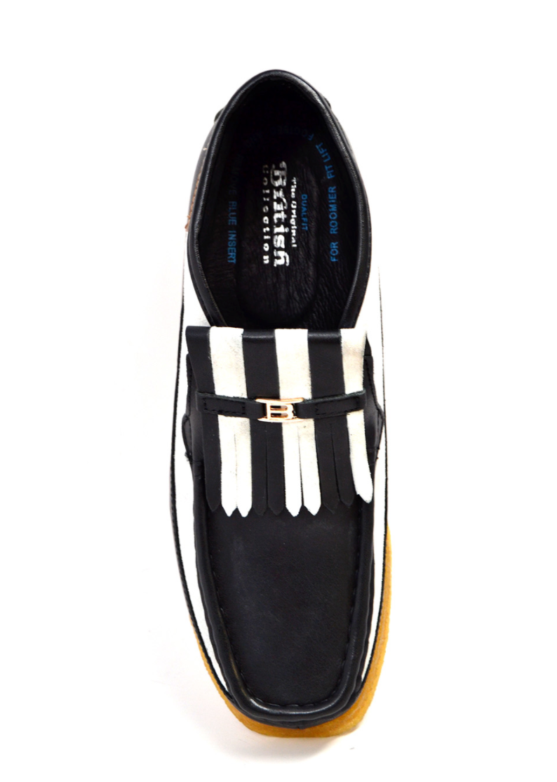 British Walkers Apollo 2 Men's Black Leather and White Suede Slip On Shoes view 2