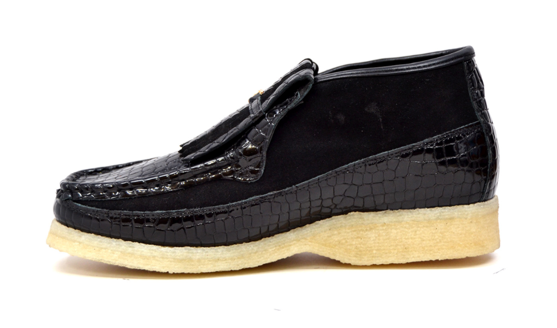 British Walkers Apollo Men's Black Suede and Croc Leather Slip On Shoes view 3
