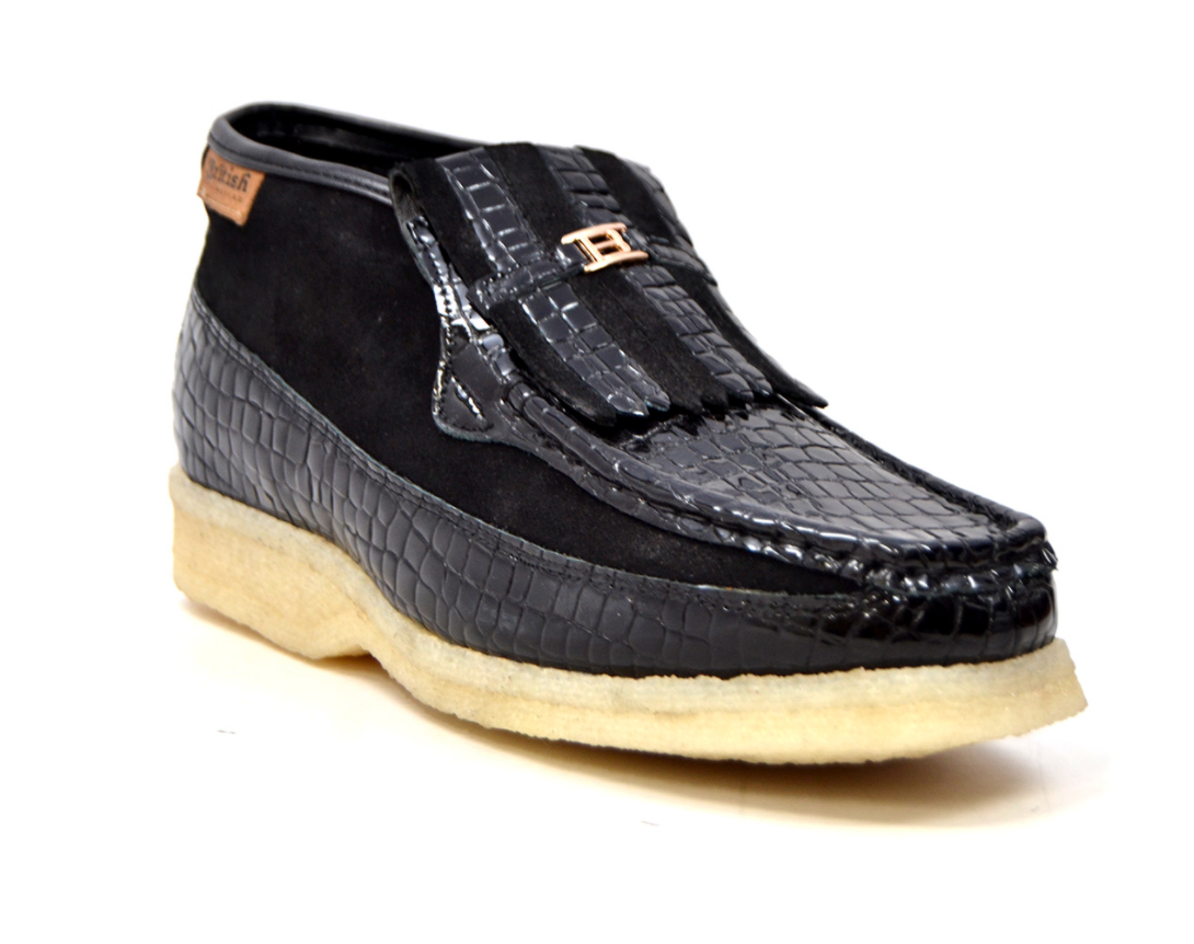 British Walkers Apollo Men's Black Suede and Croc Leather Slip On Shoes view 4