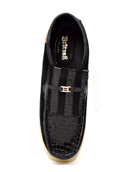 British Walkers Apollo Men's Black Suede and Croc Leather Slip On Shoes view 5