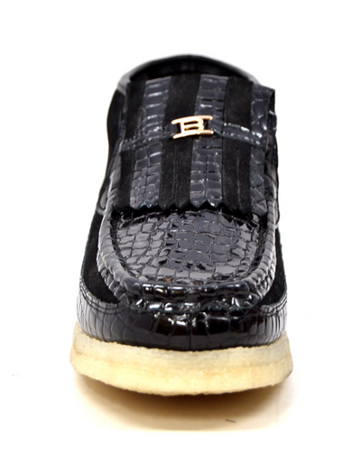 British Walkers Apollo Men's Black Suede and Croc Leather Slip On Shoes view 6