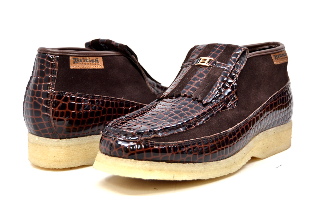 British Walkers Apollo Men's Black Suede and Croc Leather Slip On Shoes view 9