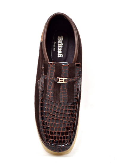British Walkers Apollo Men's Black Suede and Croc Leather Slip On Shoes view 10