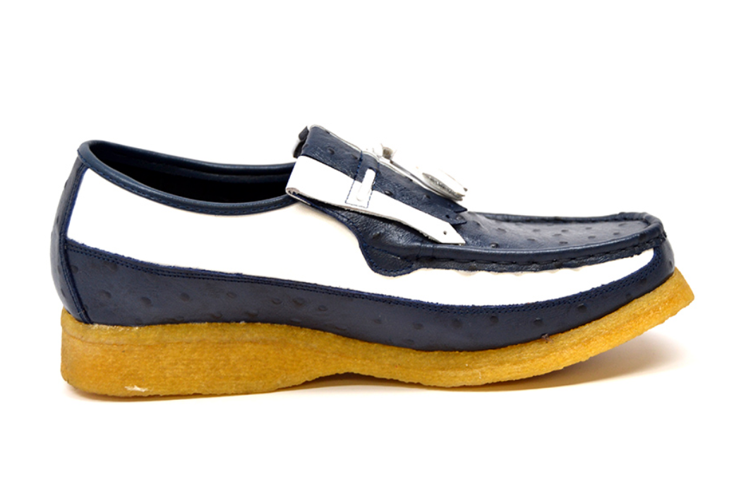 British Walkers Apollo Men's Navy and White Ostrich Leather Tassel Slip On Shoes view 3