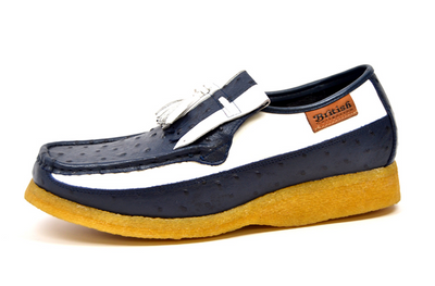 British Walkers Apollo Men's Navy and White Ostrich Leather Tassel Slip On Shoes view 4