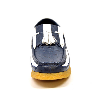 British Walkers Apollo Men's Navy and White Ostrich Leather Tassel Slip On Shoes view 5