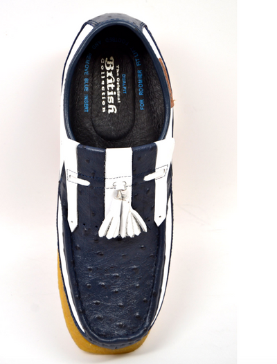 British Walkers Apollo Men's Navy and White Ostrich Leather Tassel Slip On Shoes view 6