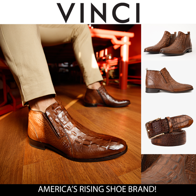The Randor Brown Croc-Embossed Calf Leather Side-Zip Dress Ankle Men Boot