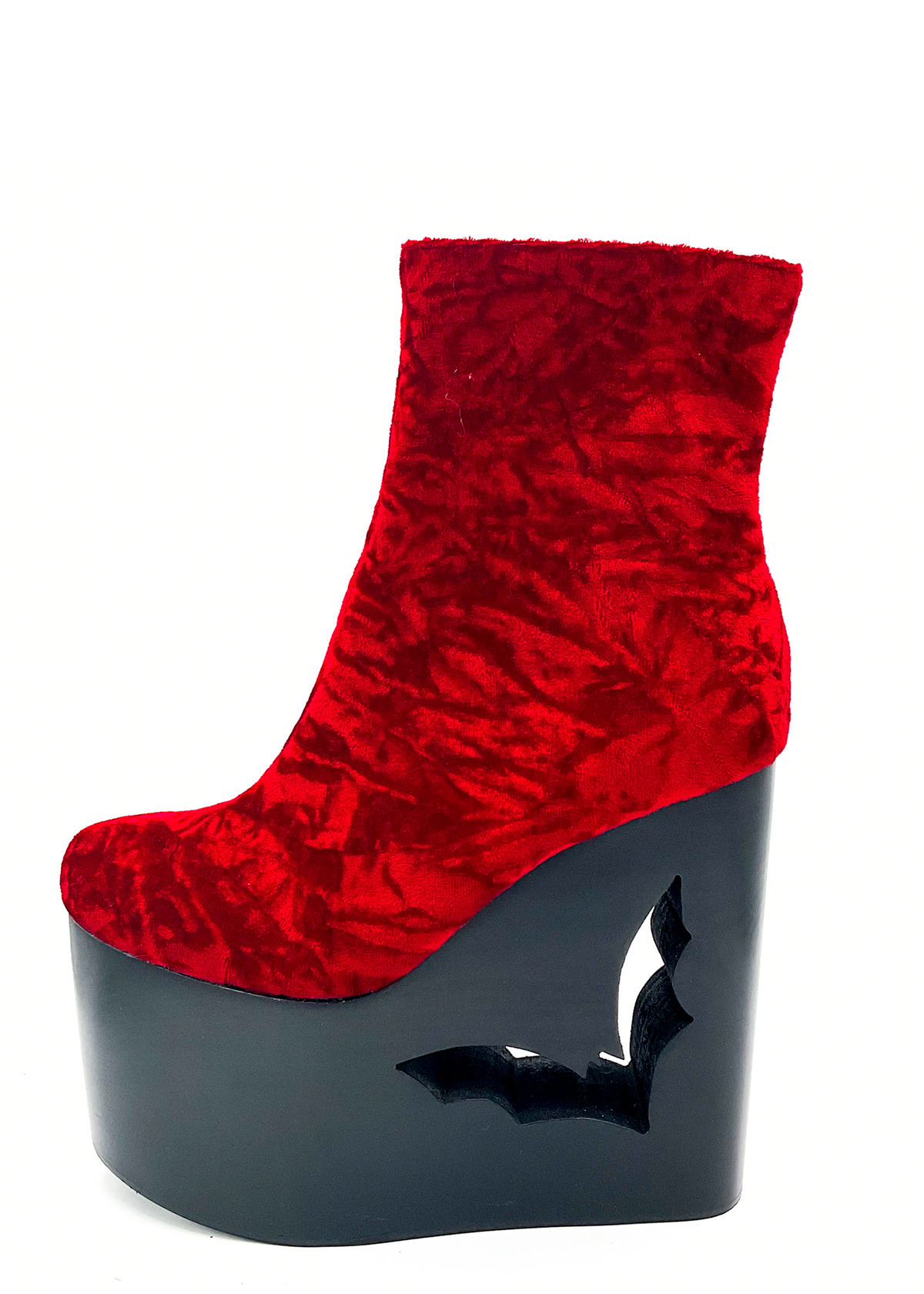 Charla Tedrick  Deadwood Oxblood Velvet Wedge Boot – side view