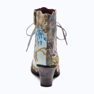L'Artiste Siren embroidered lace-up ankle boot in Mint Green Multi, rear view