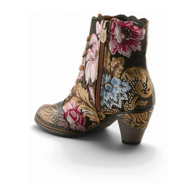 L'Artiste Siren embroidered lace-up ankle boot in Bronze Multi, rear inside three-quarter view