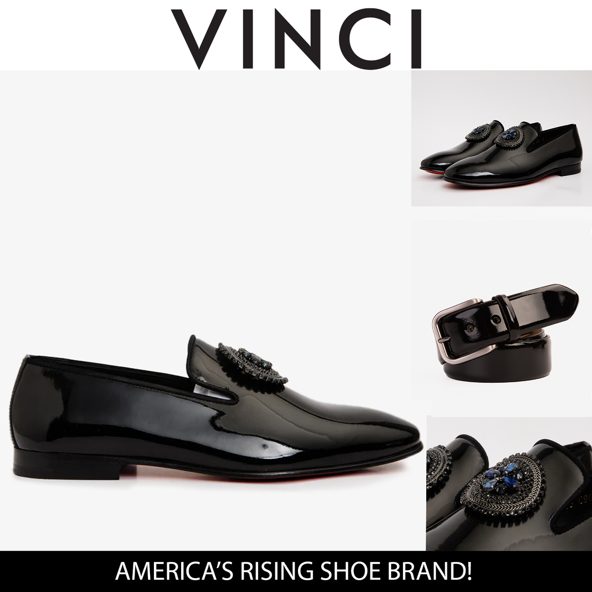 Vinci Leather The Pombe Black Patent Leather Dress Slip-on Loafer Men  Shoe – product view 5