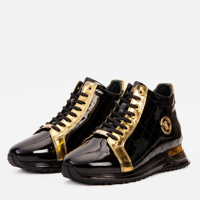 Vinci Leather The Prestige Black & Gold  Limited Edition  High-Top Men Sneaker – top view
