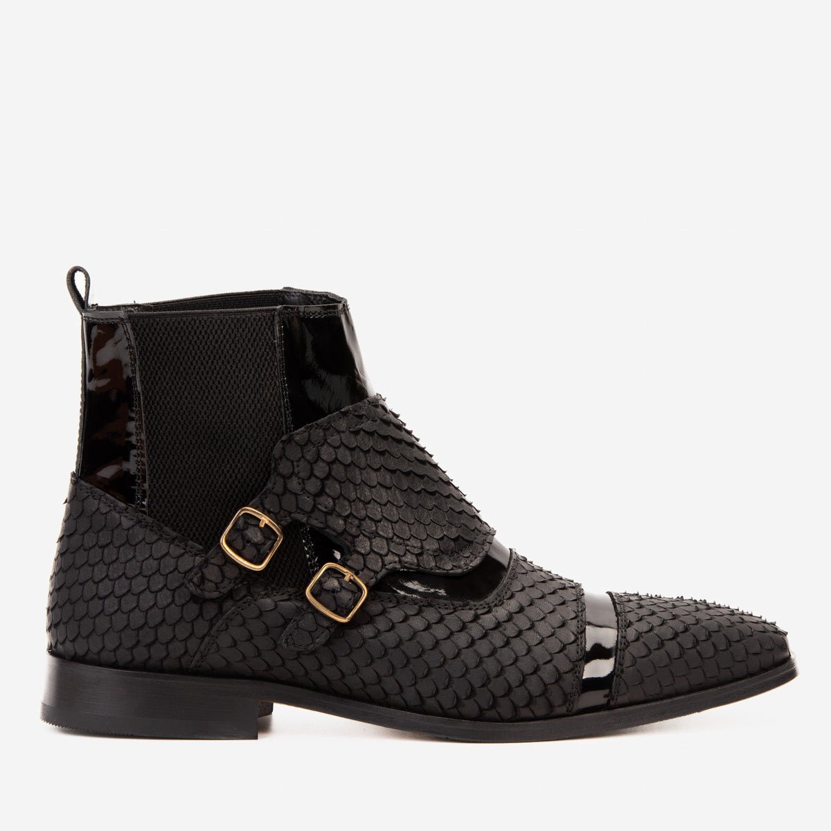 Vinci Leather The Orion Black Snakeskin Pattern Leather Double Monk Strap Men Boot – product view 1