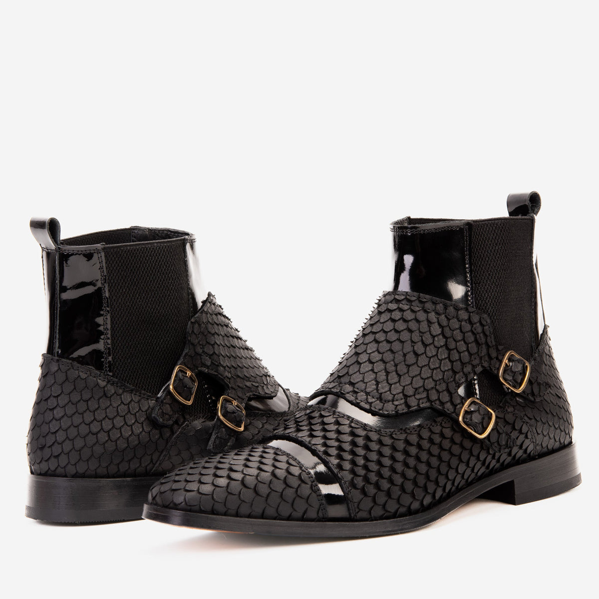 Vinci Leather The Orion Black Snakeskin Pattern Leather Double Monk Strap Men Boot – product view 5