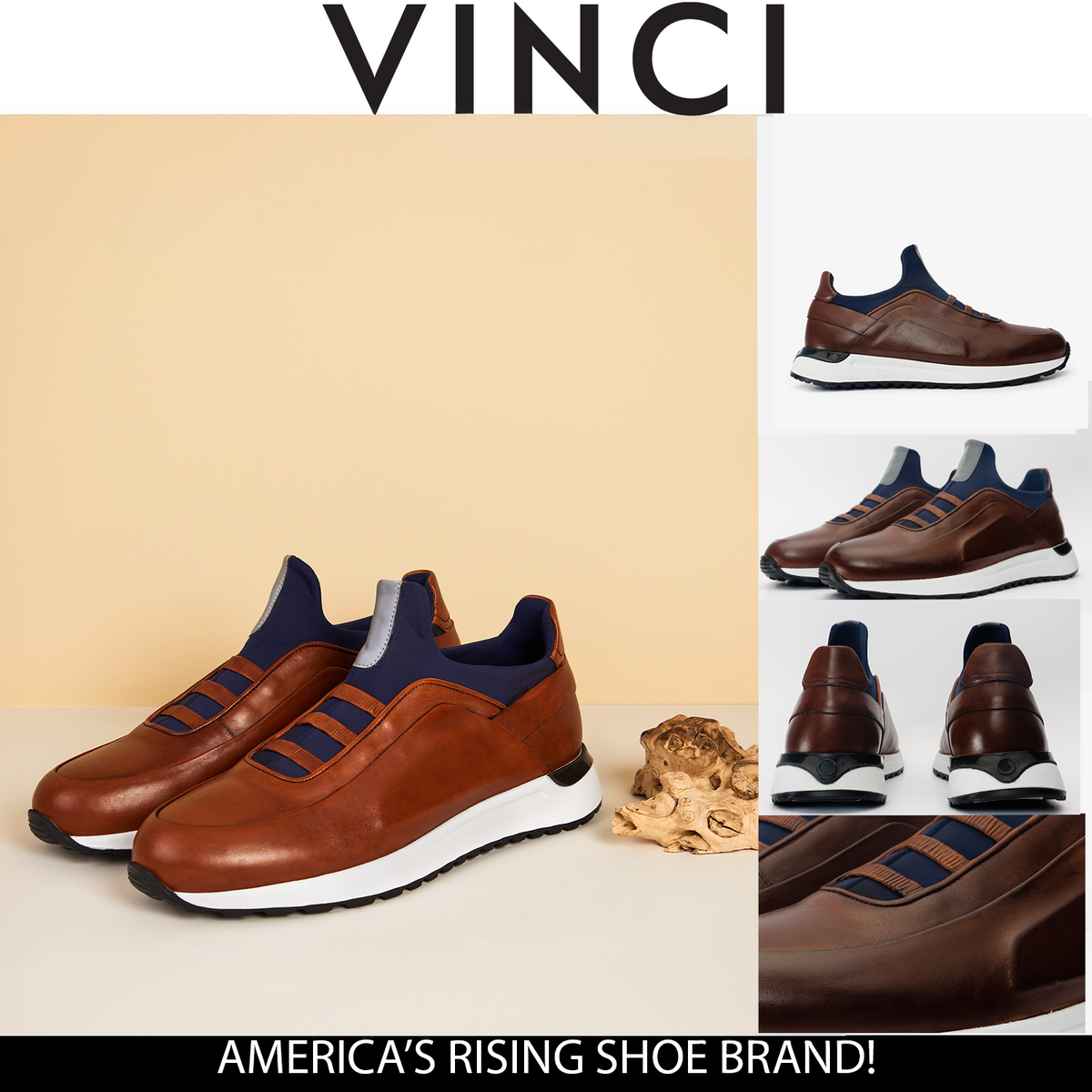 Vinci Leather The Sonoma Tan Leather Men Sneaker – product view 8
