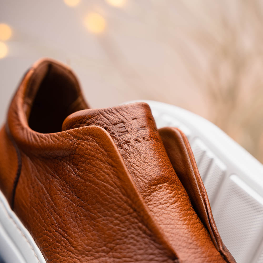 Zelli Italia Men's 65-225-CGN SPETTACOLARE Italian Pebble Grain Calfskin Sneakers Cognac