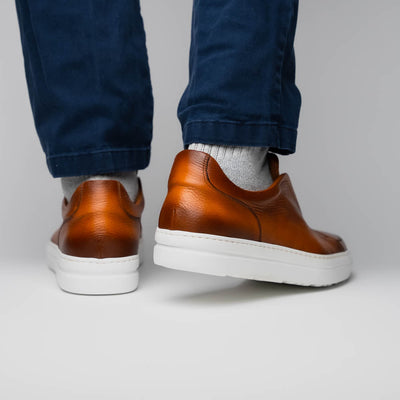 Zelli Italia Men's 65-225-CGN SPETTACOLARE Italian Pebble Grain Calfskin Sneakers Cognac