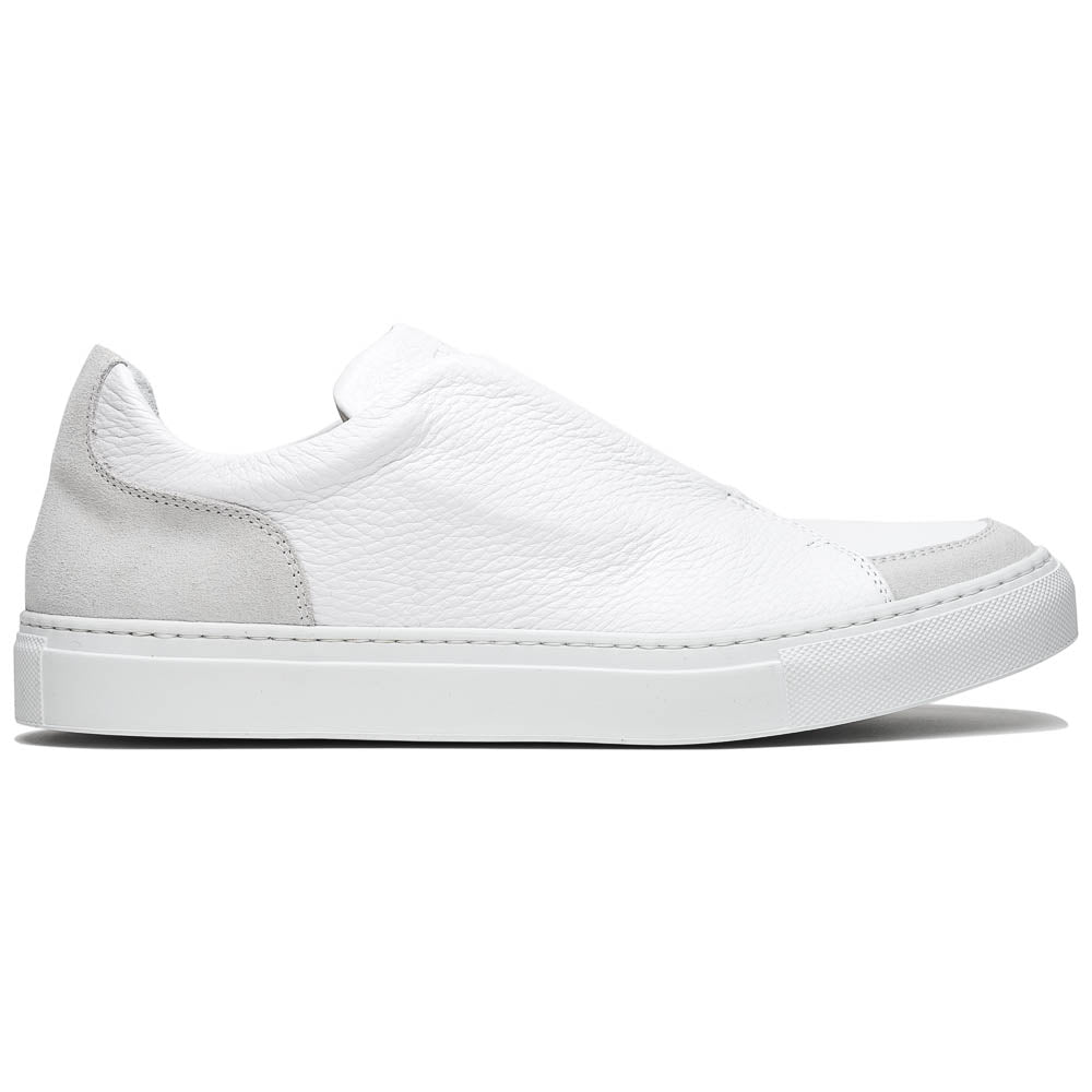 Zelli Italia Men's 65-225-WHT SPETTACOLARE Italian Pebble Grain Calfskin Sneakers White