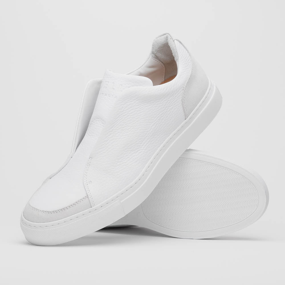Zelli Italia Men's 65-225-WHT SPETTACOLARE Italian Pebble Grain Calfskin Sneakers White