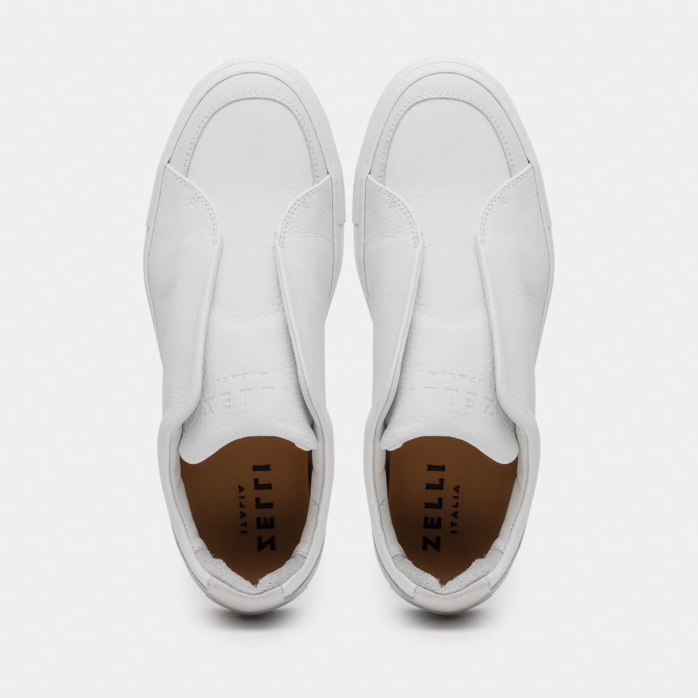 Zelli Italia Men's 65-225-WHT SPETTACOLARE Italian Pebble Grain Calfskin Sneakers White