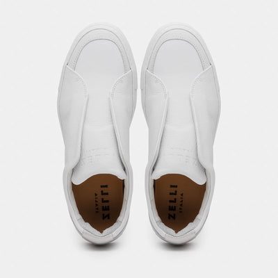 Zelli Italia Men's 65-225-WHT SPETTACOLARE Italian Pebble Grain Calfskin Sneakers White