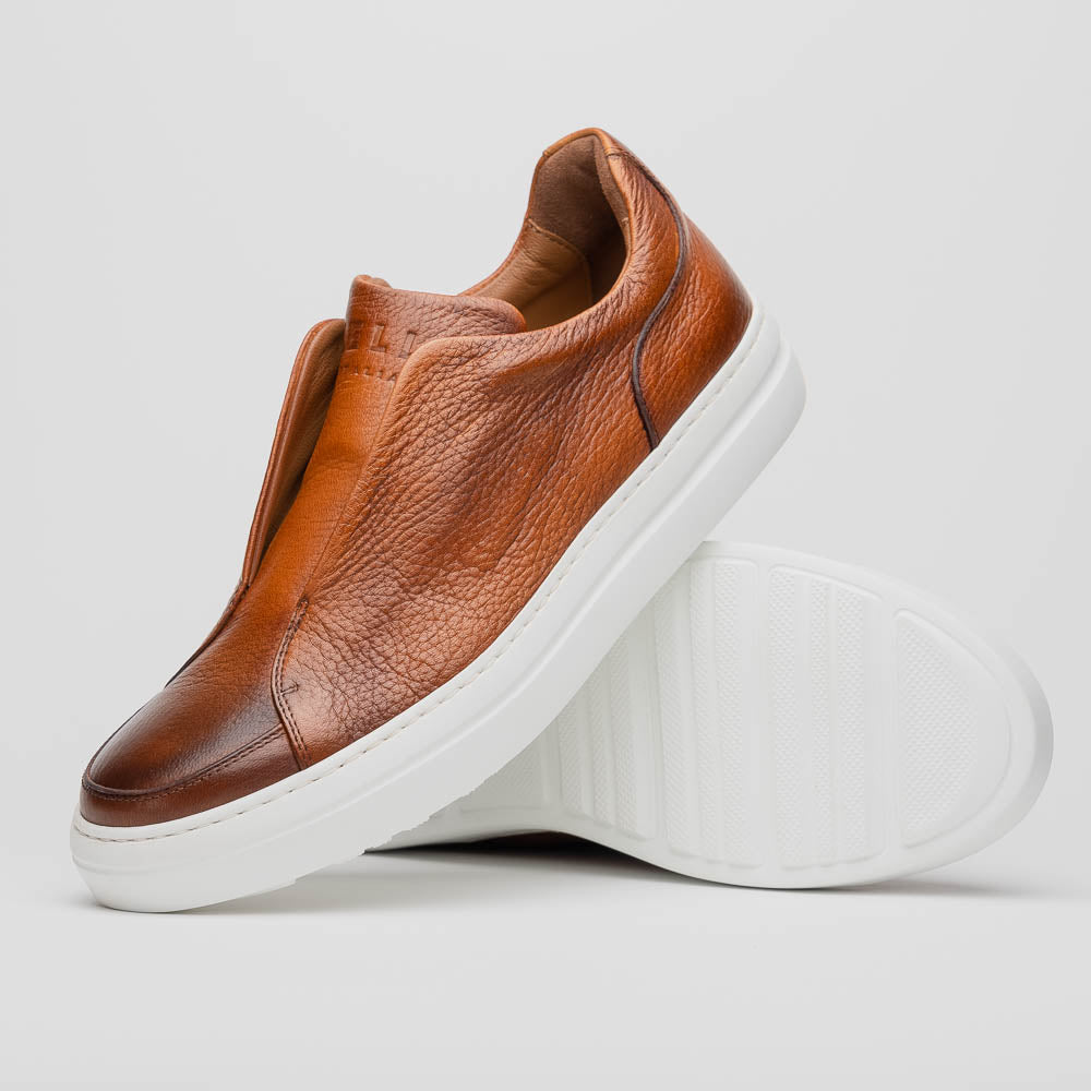 Zelli Italia Men's 65-225-CGN SPETTACOLARE Italian Pebble Grain Calfskin Sneakers Cognac