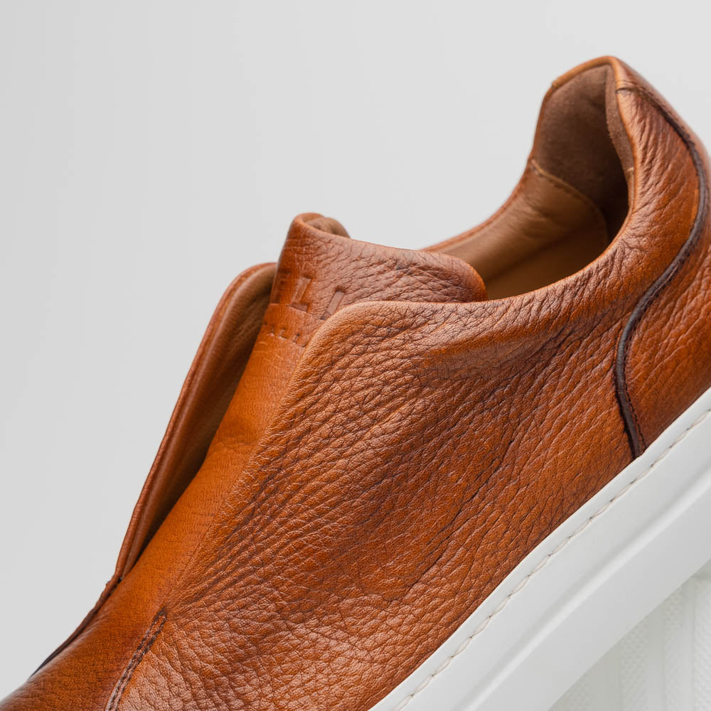 Zelli Italia Men's 65-225-CGN SPETTACOLARE Italian Pebble Grain Calfskin Sneakers Cognac