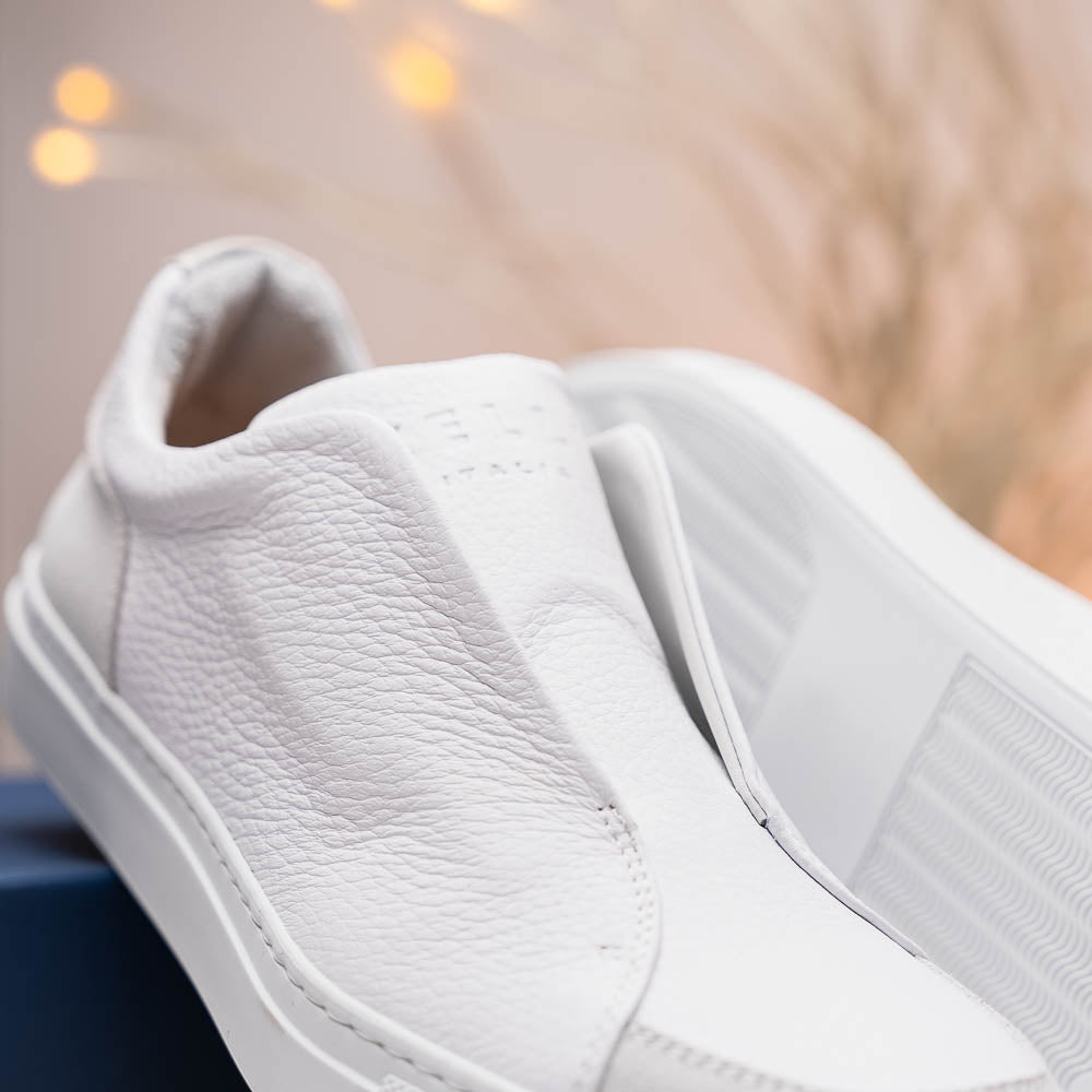 Zelli Italia Men's 65-225-WHT SPETTACOLARE Italian Pebble Grain Calfskin Sneakers White