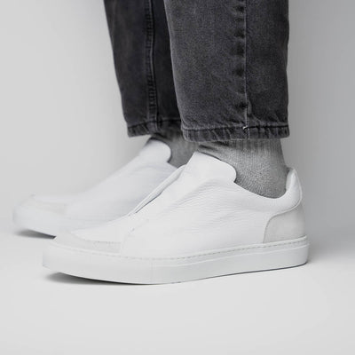 Zelli Italia Men's 65-225-WHT SPETTACOLARE Italian Pebble Grain Calfskin Sneakers White