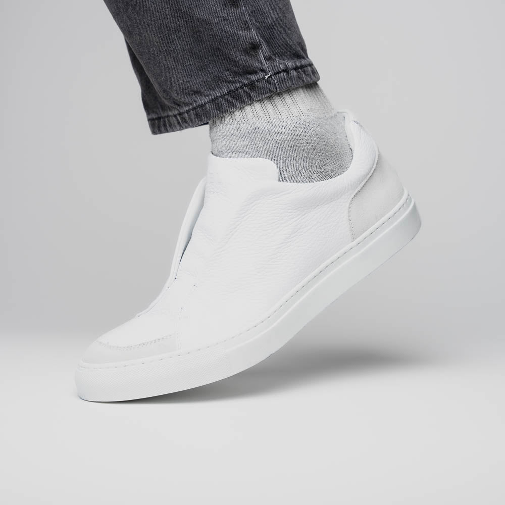 Zelli Italia Men's 65-225-WHT SPETTACOLARE Italian Pebble Grain Calfskin Sneakers White