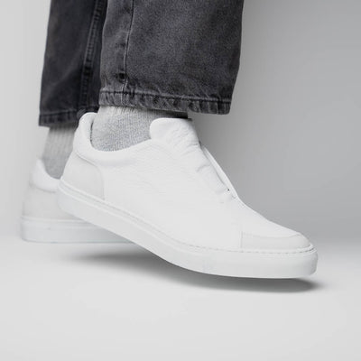 Zelli Italia Men's 65-225-WHT SPETTACOLARE Italian Pebble Grain Calfskin Sneakers White