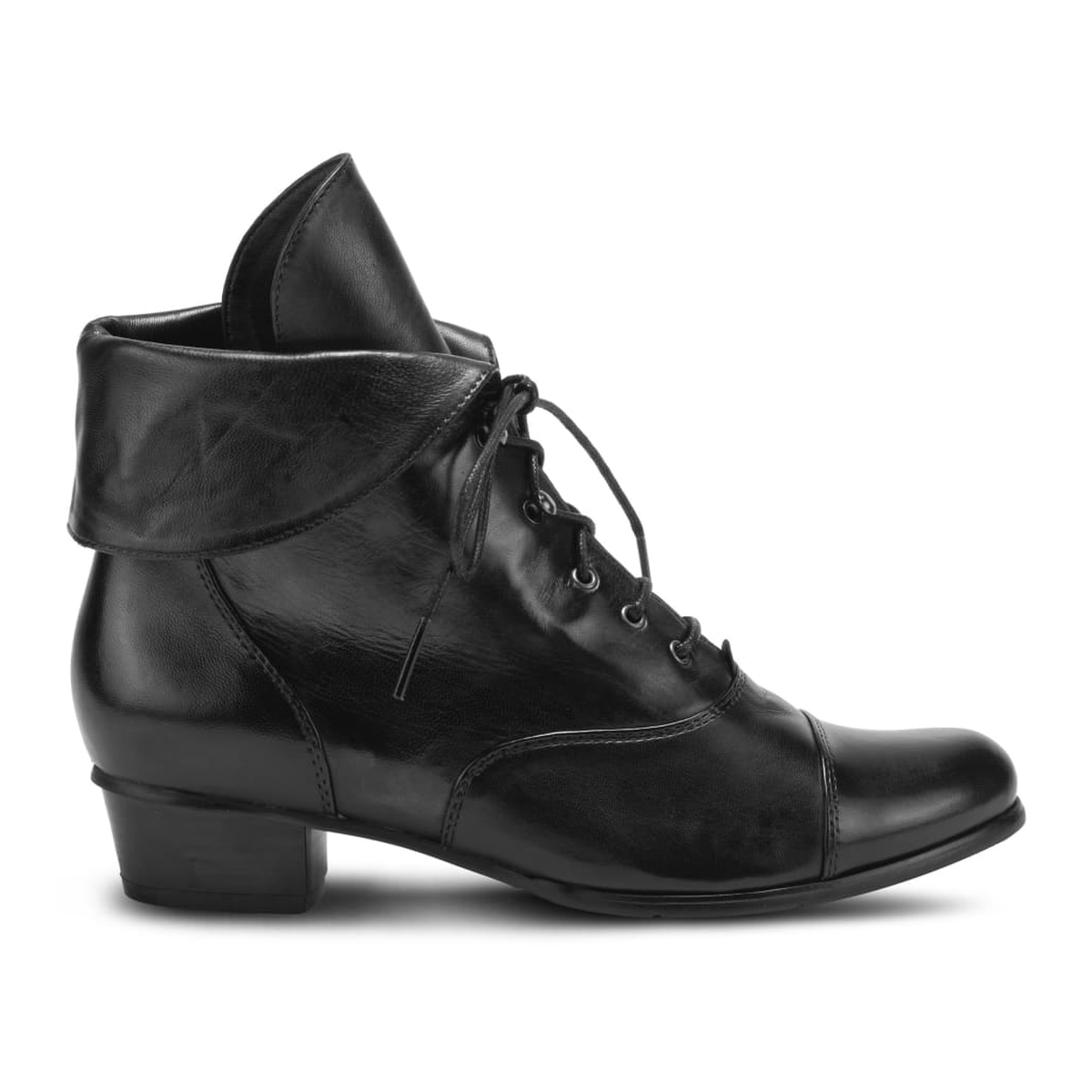 Spring Step Galil women's black leather boot, side profile, toe right view
