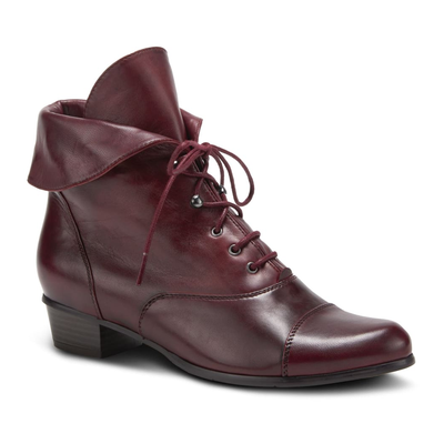 Spring Step Galil women's bordeaux leather boot, three-quarter front view