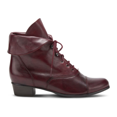 Spring Step Galil women's bordeaux leather boot, side profile, toe right view