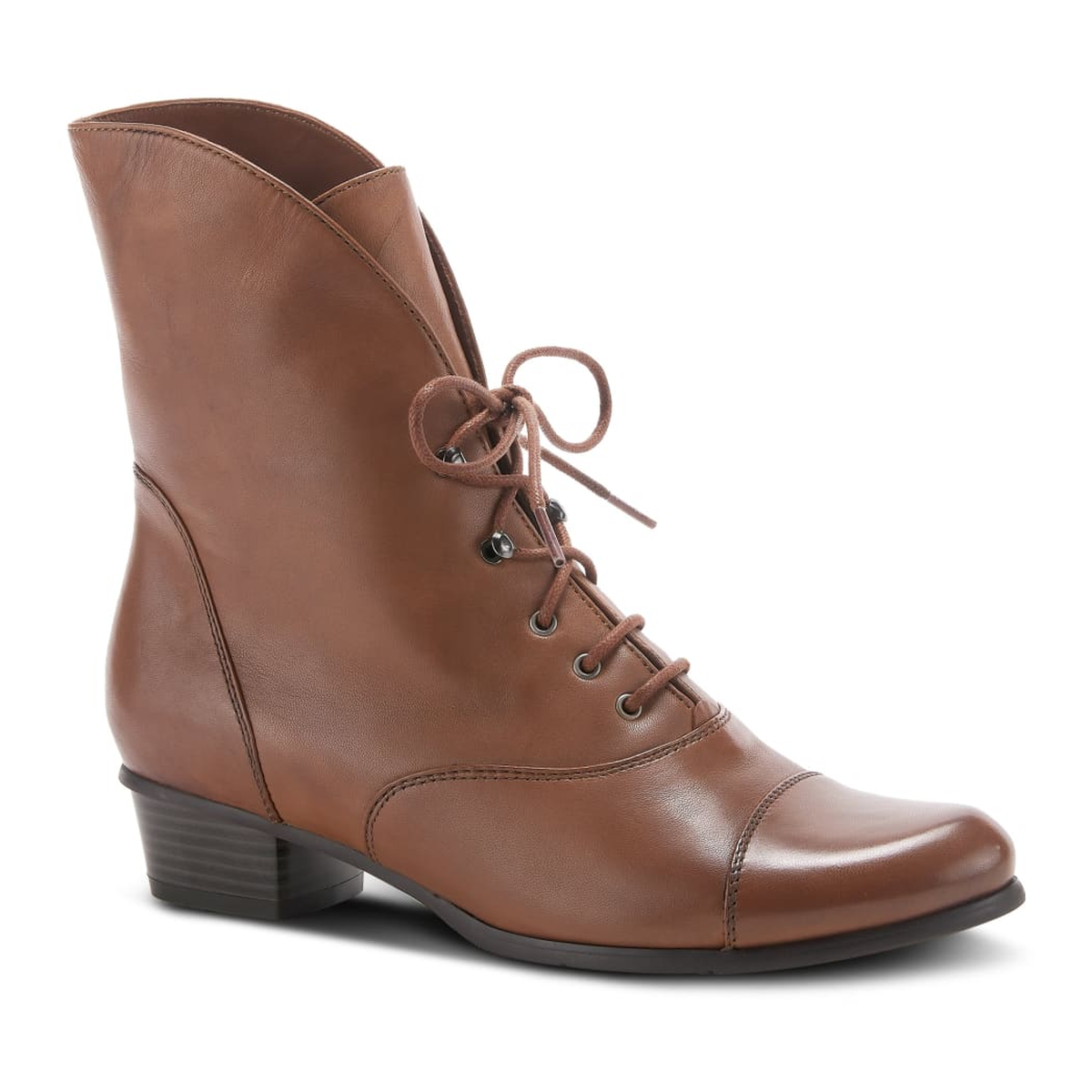 Spring Step Galil women's medium brown leather boot, three-quarter front view