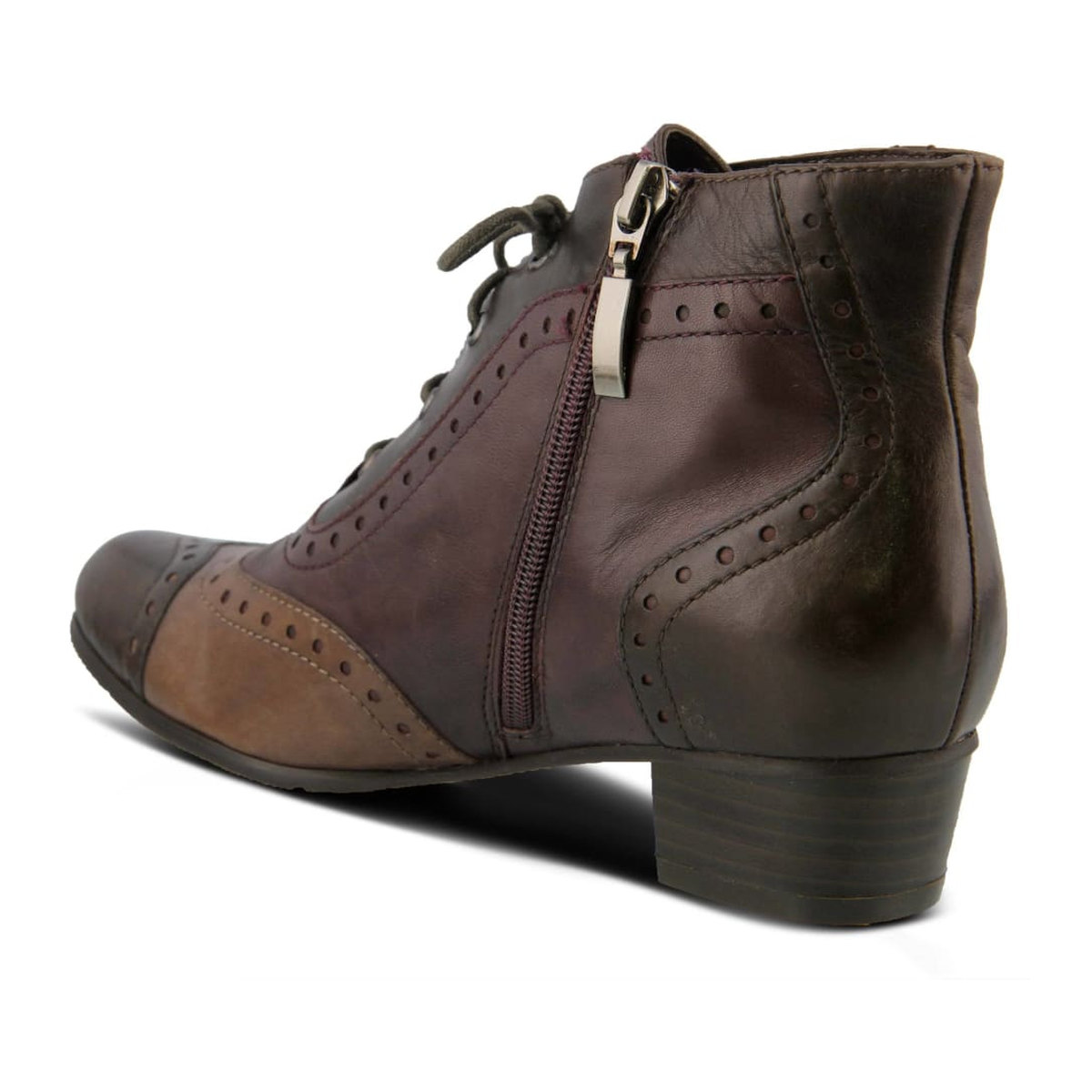 Spring Step Heroic women's brown colorway ankle boot, rear three-quarter view