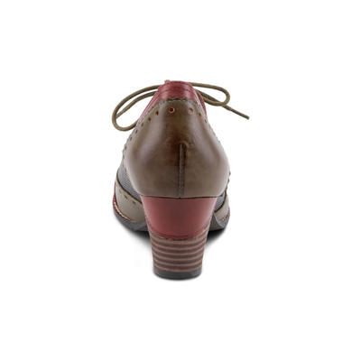 L'Artiste Bardot lace-up heeled shoe in Red, rear view