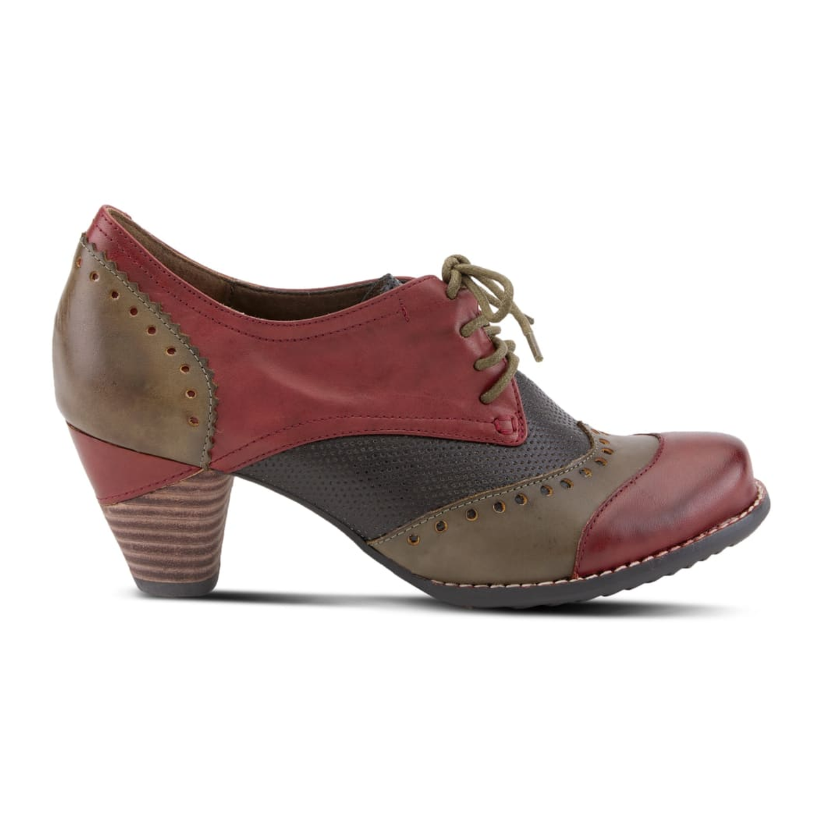 L'Artiste Bardot lace-up heeled shoe in Red, right-facing side profile view