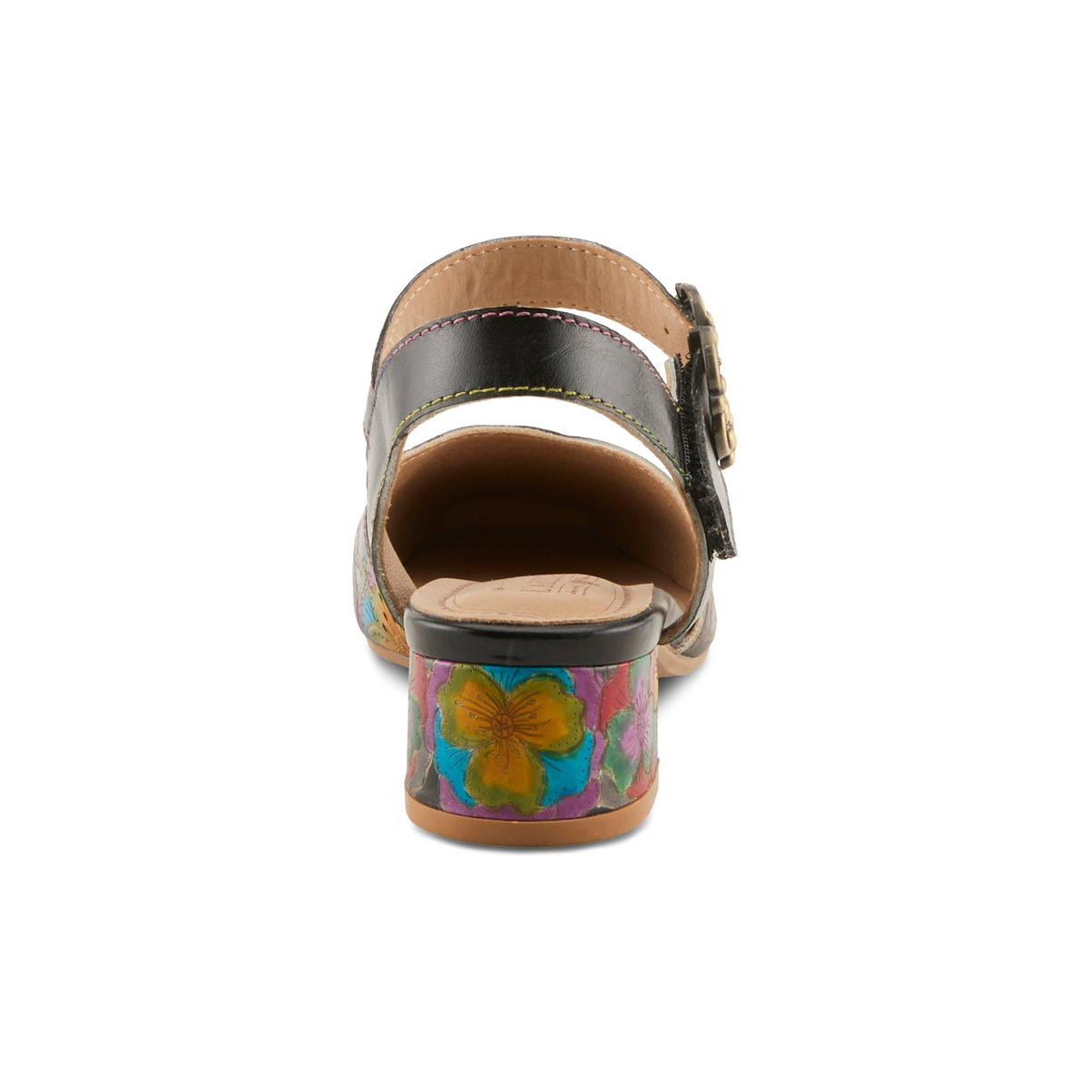 L'Artiste Funferbiz floral Mary Jane heel in Black Multi, rear view