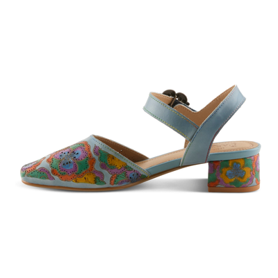 L'Artiste Funferbiz floral Mary Jane heel in Blue Multi, left-facing side profile view