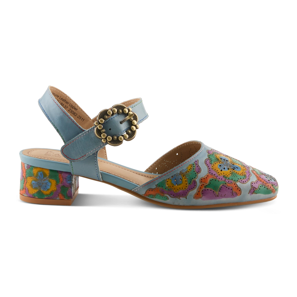 L'Artiste Funferbiz floral Mary Jane heel in Blue Multi, right-facing side profile view