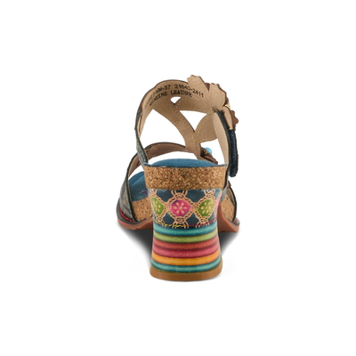 L'Artiste Rossie heeled sandal in Navy Multi, rear view