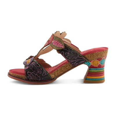 L'Artiste Rossie heeled sandal in Red Multi, left-facing side profile view