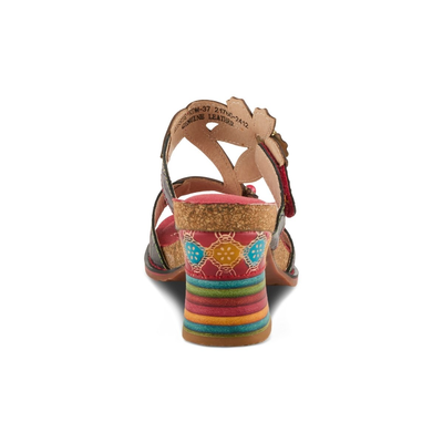 L'Artiste Rossie heeled sandal in Red Multi, rear view