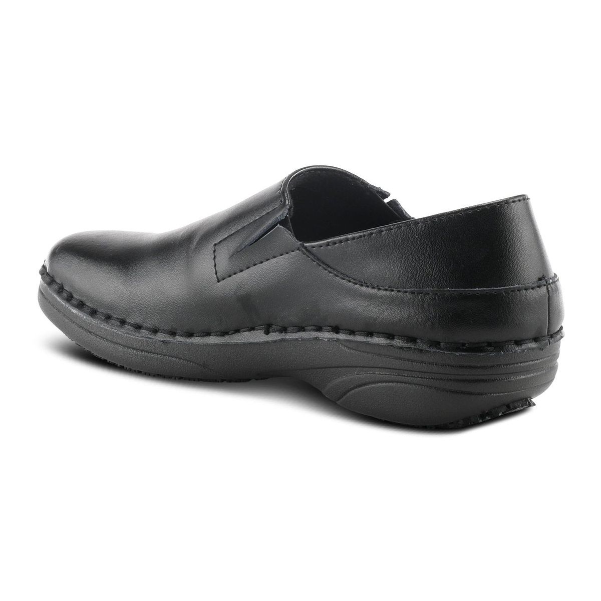 Spring Step Professional Manila women's black slip-on shoe, rear three-quarter view