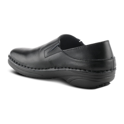 Spring Step Professional Manila women's black slip-on shoe, rear three-quarter view