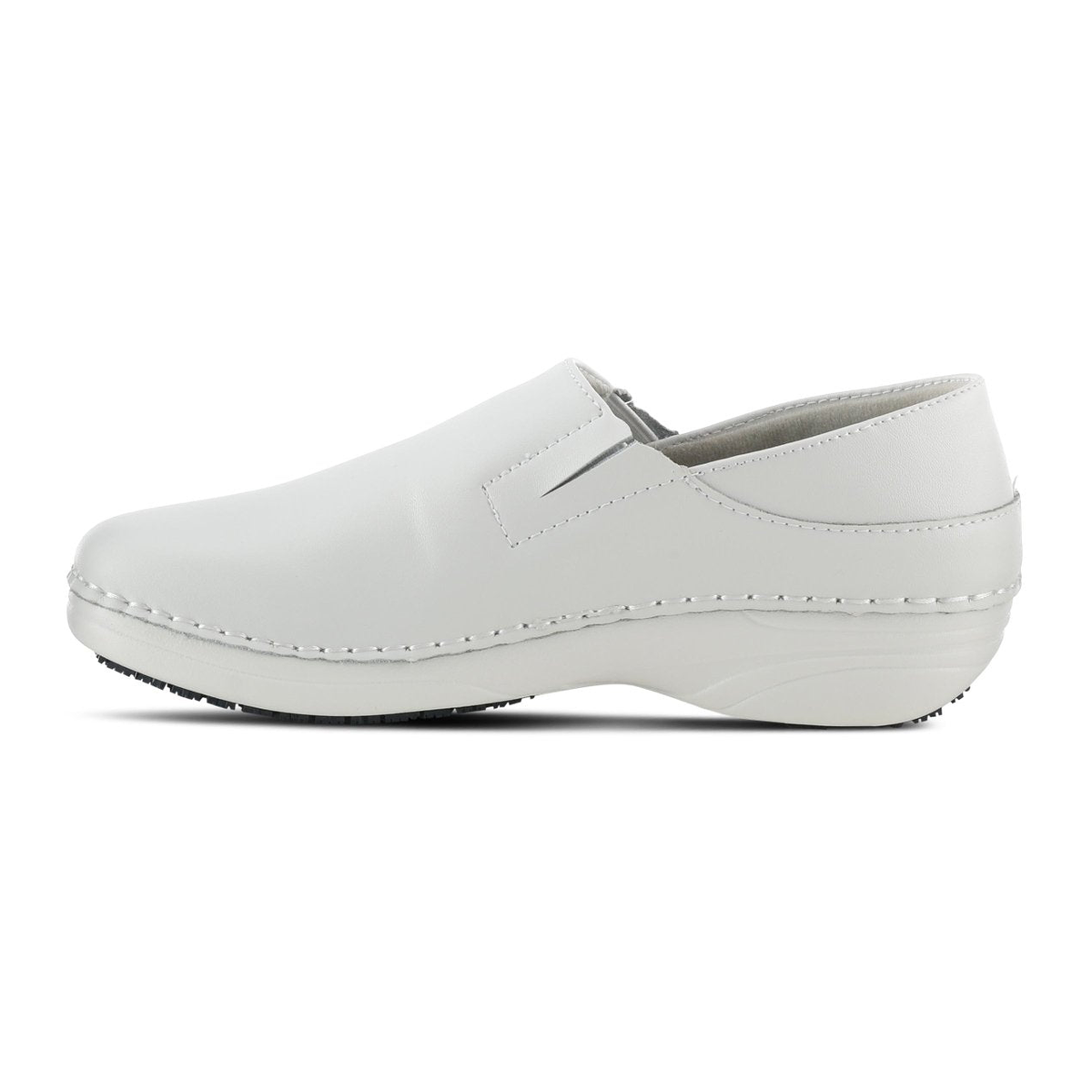 Spring Step Professional Manila women's white slip-on shoe, inner side profile view
