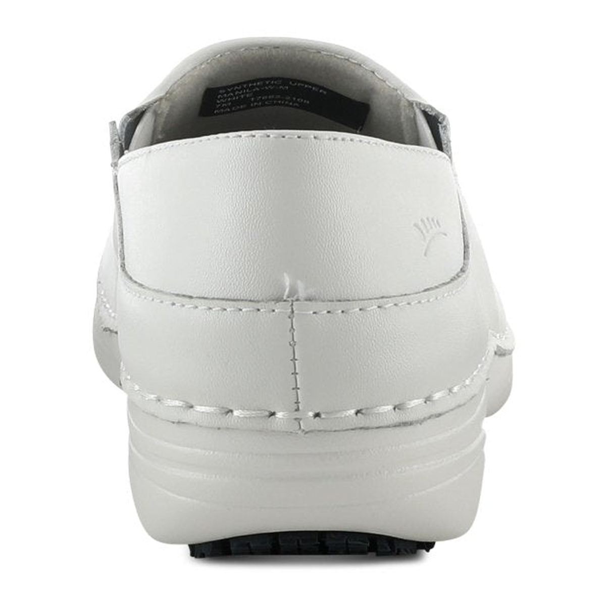 Spring Step Professional Manila women's white slip-on shoe, heel view